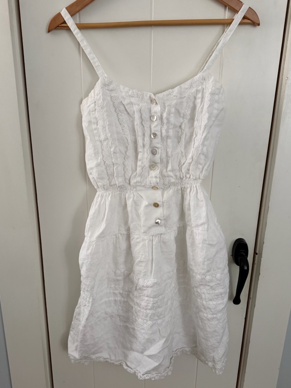 SOLD Made in Italy 100% Linen White Lace-Trim Button Front Sundress